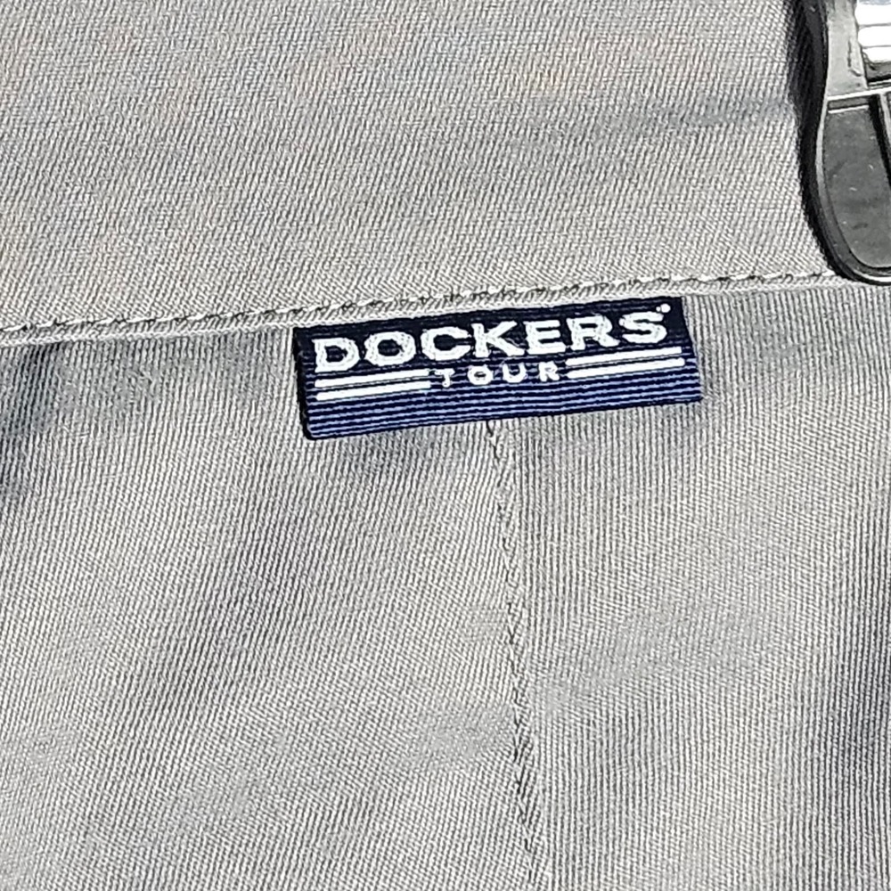 Dockers Tour Mens Golf Pants 36x30 Grey Flat Front Stretch Chino Trousers